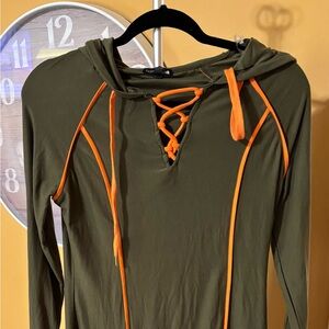 Olive Green Lace-Up Top with Orange Accents